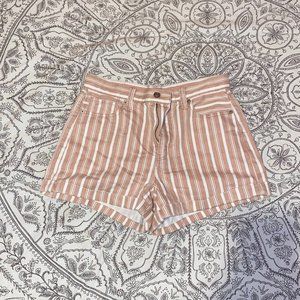 pink pinstriped mom jean shorts